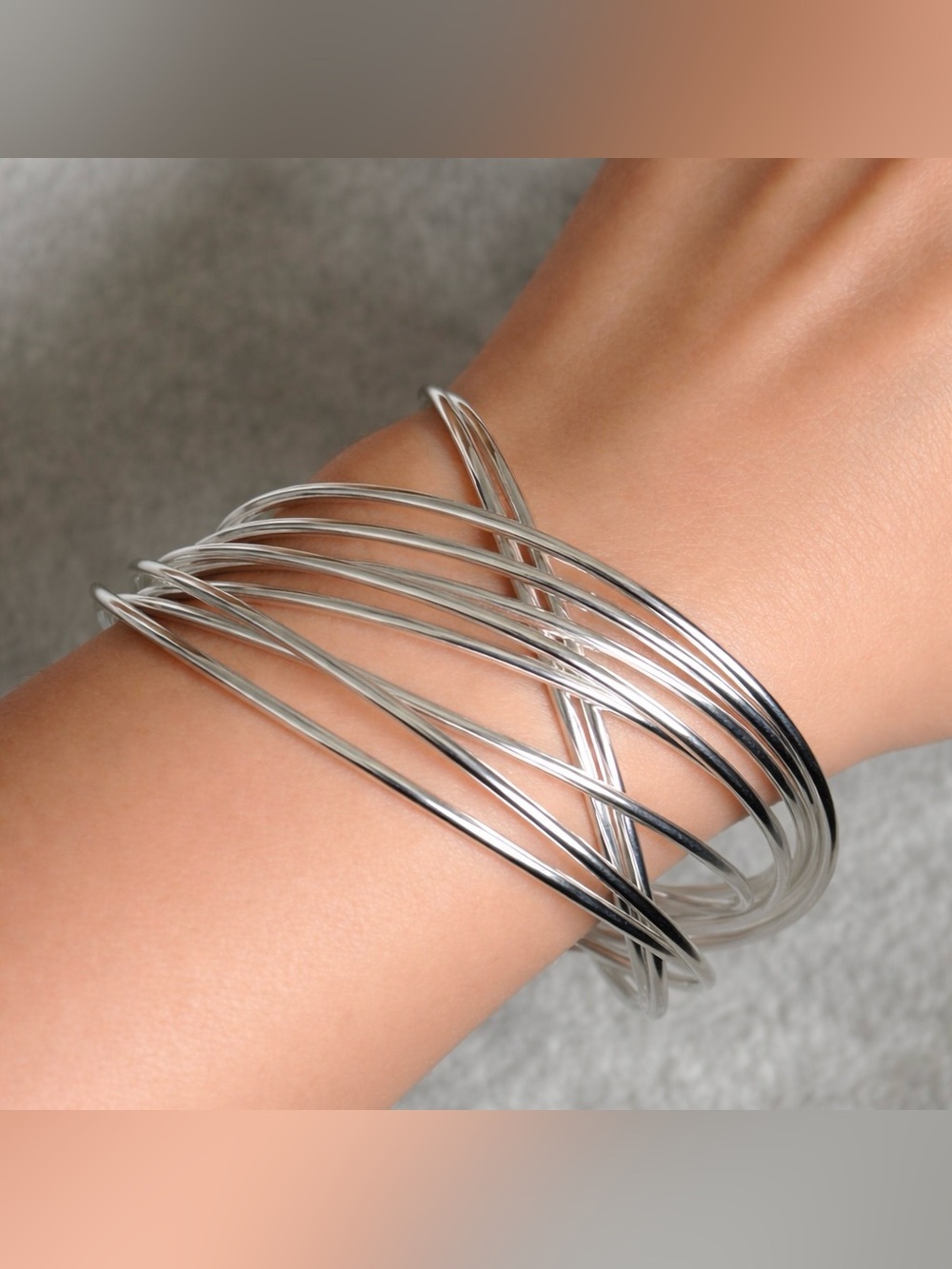 Sterling silver set of 10 Bangles 70mm - Picture 2 of 8
